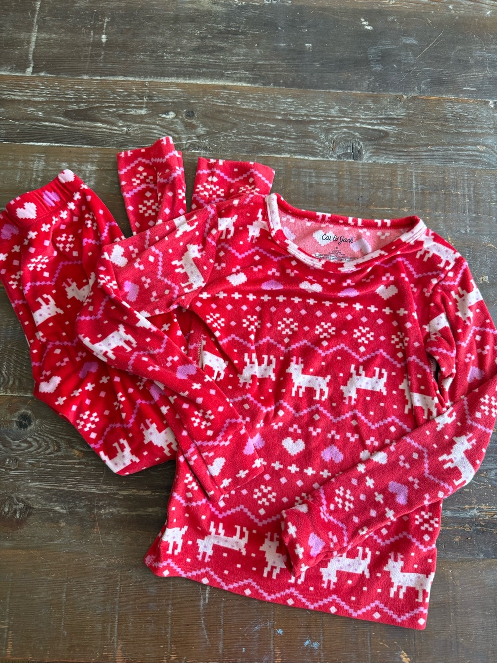 Cat & Jack Red Reindeer and Heart Kids Pajama Set